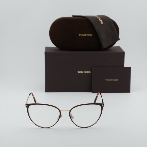 Tom Ford FT5840-B 046 Cat Eye Eyeglasses 56mm - Brown/Gold/Blue Light Block - Picture 4 of 9